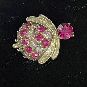 Vintage Fly Pink -Clear Crystal Brooch